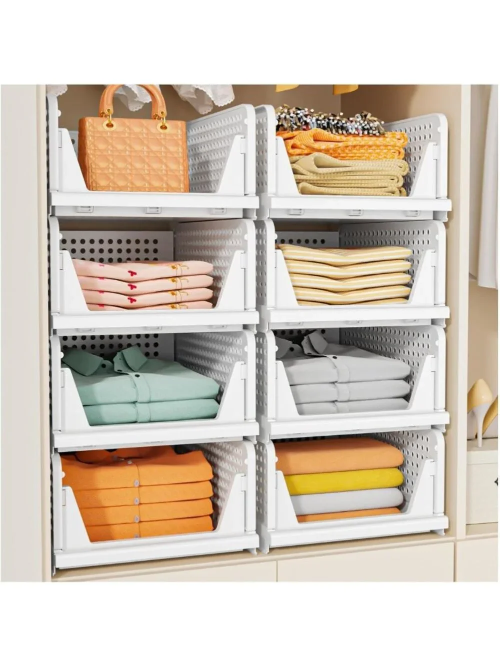 5 Pack Stackable Foldable Closet Organizers & Storage Bins - Space-Saving